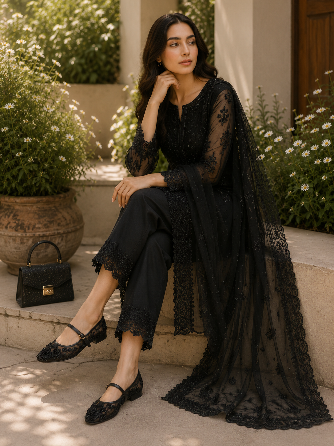 Midnight Bloom Embellished Mary Jane Flats - Image 2